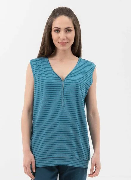 ORGANICATION ORGANICATION Top aus Leinen-Mix mit garngefärbtem Ringel-Dessin, Ocean/navy, – Produktbild 1 von 4