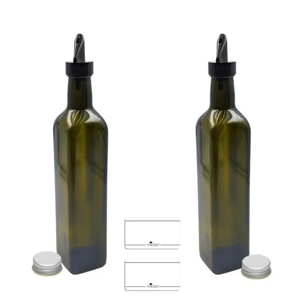 mikken mikken 2er Set Ölflaschen 100 ml - 1000 ml mit Ausgießer braune / grüne Glasflasche – Produktbild 2 von 4