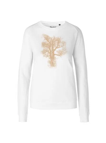Peaces.bio - handbedruckte Biomode Peaces.bio - handbedruckte Biomode Bio Damen-Sweatshirt Chestnut, Weiß, – Produktbild 1 von 1