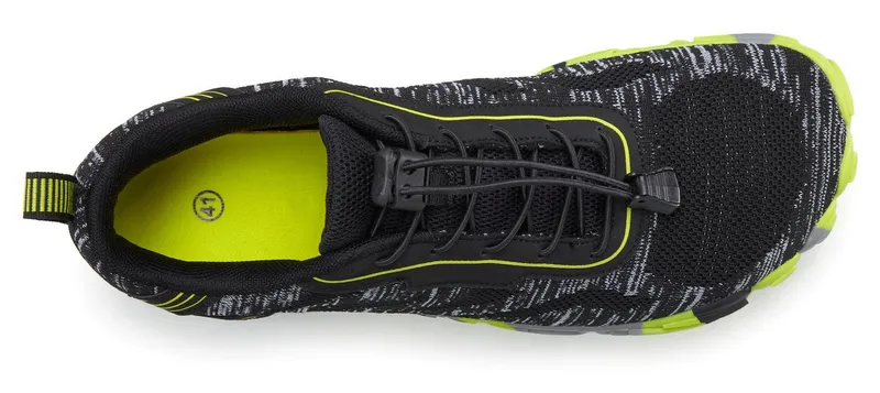 John Devin John Devin Freizeitschuh, Halbschuh, Turnschuh, Barfußschuh Sneaker mit elastischen Bändern für schnelles Reinschlüpfen, Unisex VEGAN, Gelb|schwarz, – Produktbild 4 von 5