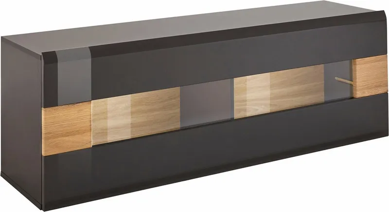 OTTO home Hängevitrine Toledo,Breite 131 cm trendige Glasvitrine mit dekorative MDF-Front Vitrine mit Glasfront, ohne Beleuchtung, viel Stauraum, Grau, – Produktbild 3 von 4