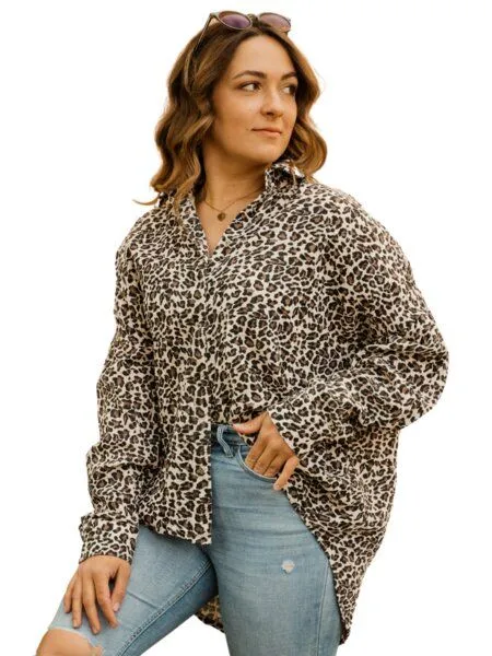 Hutch&Putch Hutch&Putch Musselin Oversize Bluse - Klassische Bluse - Langarmbluse aus 100% Bio-Baumwolle, Leo, – Produktbild 1 von 4