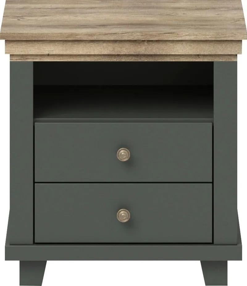 Home affaire Nachtkommode Evora mit 2 Schubläden, Nachttisch in 2 verschieden Farben erhältlich, 52x42x54 cm (BxTxH), Beistelltisch mit MDF-Applikationen, Landhausstil, Grün, – Produktbild 2 von 5