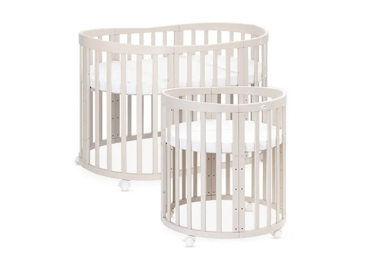 Waldin Waldin Babybett Oval 7in1 mitwachsend, Beistellbett, Matratze, Rollen, Beige, – Produktbild 4 von 8