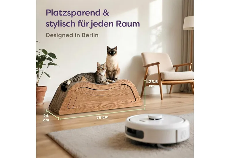 Knupis Kratzbrett Kratzpappe Katze XXL 75cm 3 - teilig – Kratzmöbel aus kratzfester, (Set, 3-teiliges Kratzbrett-Set), Langlebig bis 2 Jahre – Krallenpflege – Platzsparend – Möbel schutz, Braun, – Produktbild 3 von 5