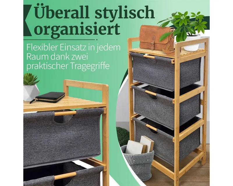 HEIMWERT Wäschekorb Wäschekorb Regal 3 Fächer Wäschesortierer Wäschesammler, 44 x 34,5 x 96 cm groß für Badezimmer und Schlafzimmer, Grau, – Produktbild 5 von 5