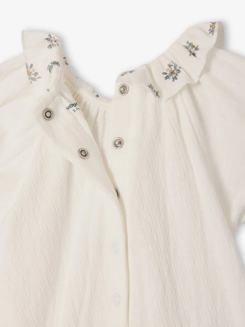 Vertbaudet Baby Body mit kurzen Puffärmeln und Rüschenkragen, Wollweiß, – Produktbild 3 von 3