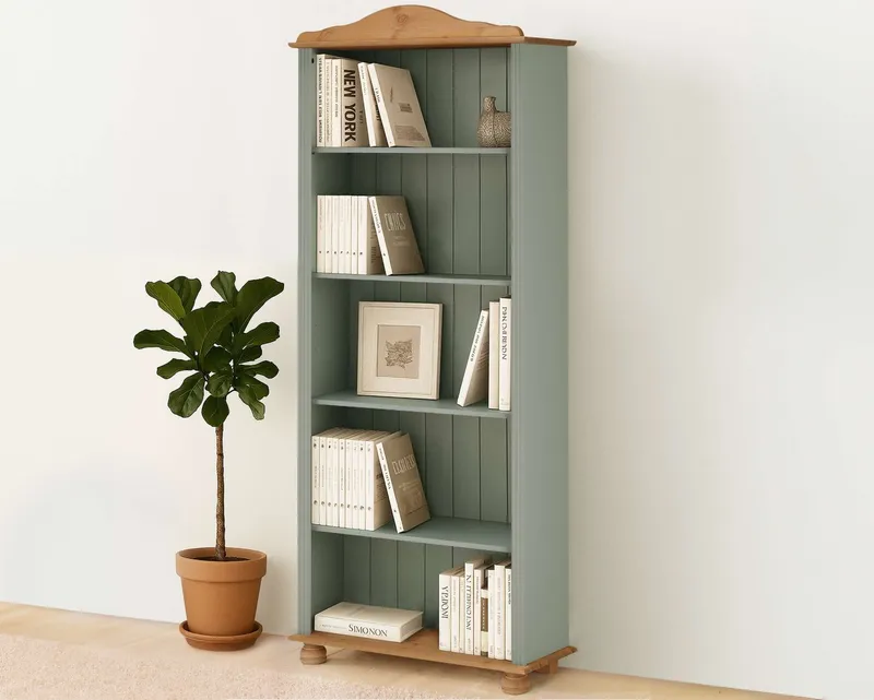 OTTO home Regal Mette Bücherregal mit 5 offenen Fächern, aus massivem Kiefernholz, in unterschiedlichen Größen und Farben, Grün, – Produktbild 1 von 4