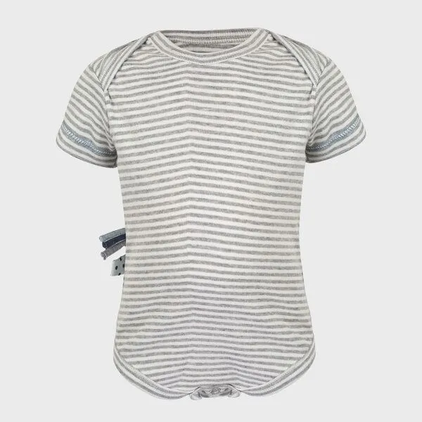 OrganicEra Baby S/S Kurzarm Bodysuit Gestreift 'OrganicEra' aus Bio-Baumwolle, Grey melange (grau), – Produktbild 2 von 4