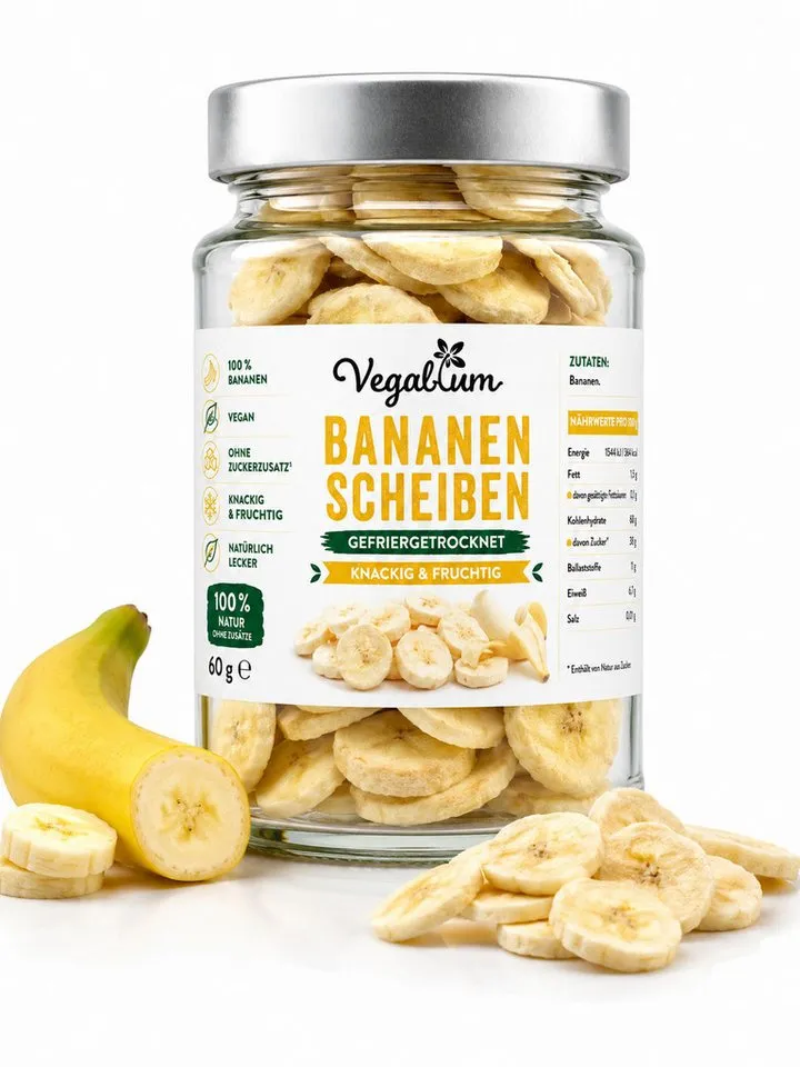 Vegablum Trockenfrüchte Bananenscheiben gefriergetrocknet, 100 % Frucht im Glas, 1 x 60,00 g, 100 % Frucht, gefriergetrocknet – Produktbild 2 von 2