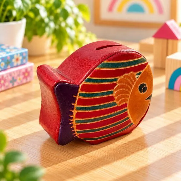 Janselo Fisch Kinder-Spardose aus Shanti-Leder in Rot – Produktbild 2 von 4