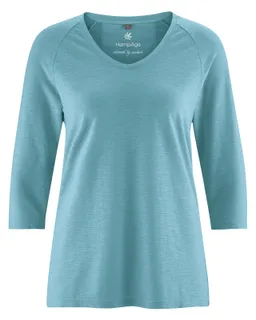 HempAge Hempage Damen vegan Raglan Shirt Wave Blau – Produktbild 1 von 1