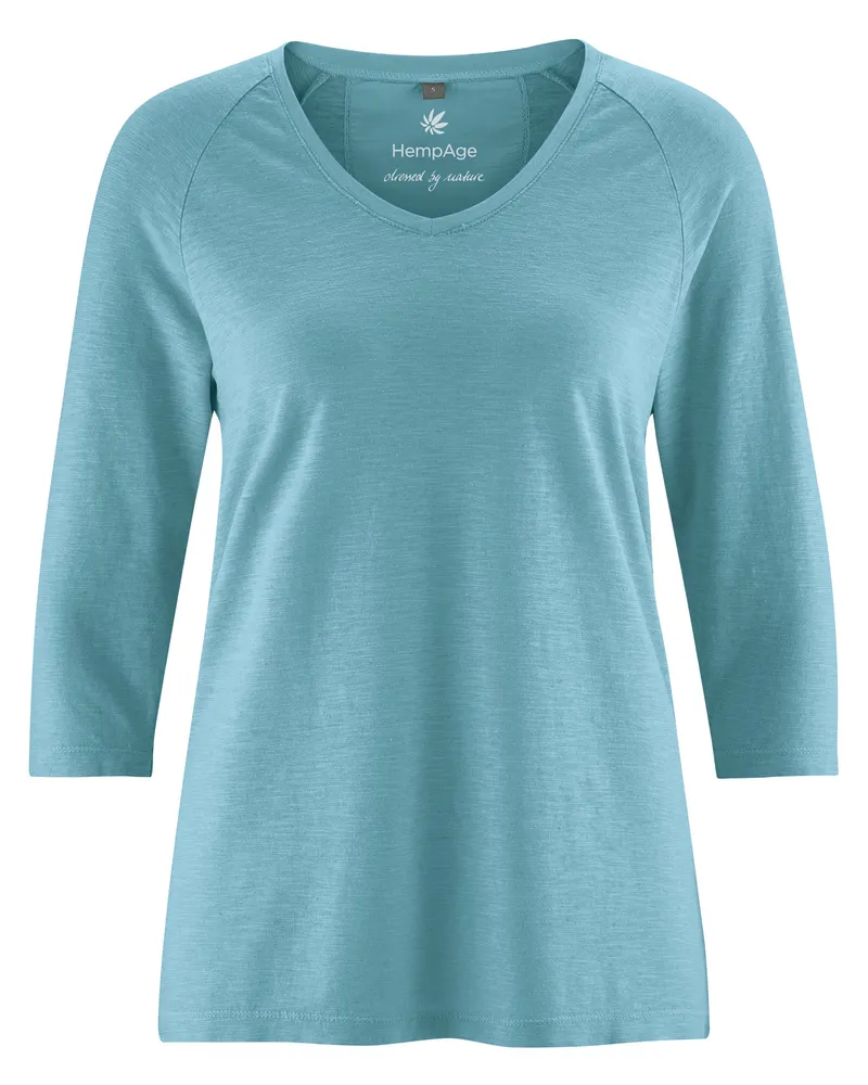 HempAge Hempage Damen vegan Raglan Shirt Wave Blau, Blau, – Produktbild 1 von 2