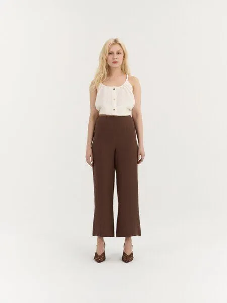 AmourLinen AmourLinen Verkürzte Leinenhose VITTORIA, Kakao (braun), – Produktbild 1 von 1