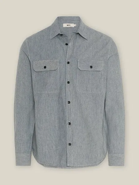 WOTE WOTE Freizeit Streifen Hemd - Flicker Shirt Organic Cotton, Weiß-blau, – Produktbild 1 von 3