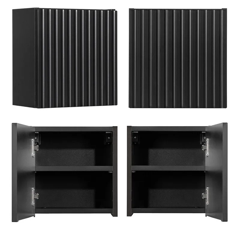 Lomadox Hängeschrank NEWPORT-56-BLACK 30x30cm, Badmöbel Wandschrank schwarz, gerillte Front, Schwarz, – Produktbild 1 von 5