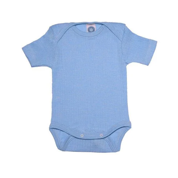 Cosilana Cosilana Baby Body Kurzarm Bio Baumwolle kbT Wolle Seide, Blau meliert, – Produktbild 1 von 1