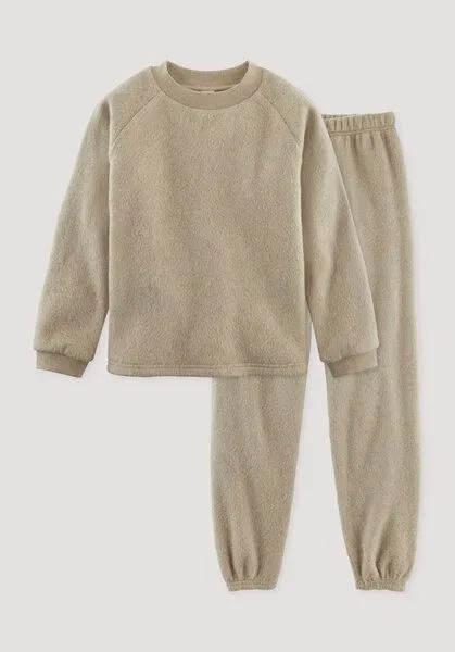 hessnatur hessnatur Fleece Pyjama Regular aus reiner Bio-Baumwolle, Goldsand, – Produktbild 1 von 1