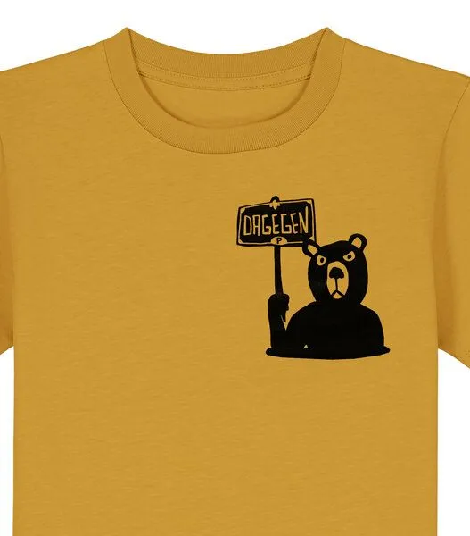 päfjes päfjes Der Bär ist DAGEGEN! Du auch? - Kinder T-Shirt aus Baumwolle Fair - Siebdruck, Ochre (gelb), – Produktbild 2 von 3