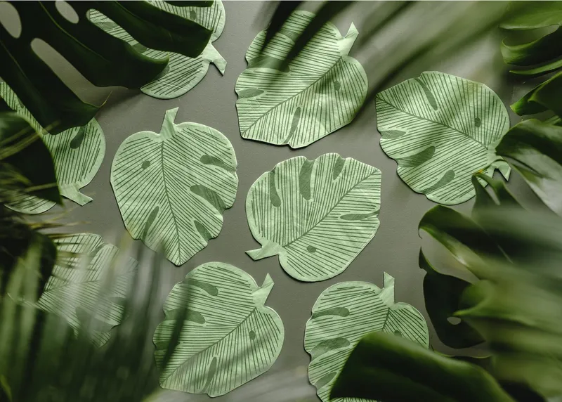 partydeco Papierserviette, Servietten Papier 14,5x18cm Monstera Blatt 12 Stück Grün, Grün, – Produktbild 3 von 5