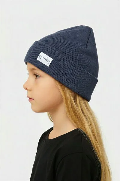 Lou-i Lou-i Kindermütze mit Umschlag Merinowolle Beanie, Jeansblau, – Produktbild 3 von 3