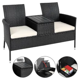 Casaria® Casaria Casaria Polyrattan Kino Bank Schwarz 143x64x88cm – Produktbild 1 von 1