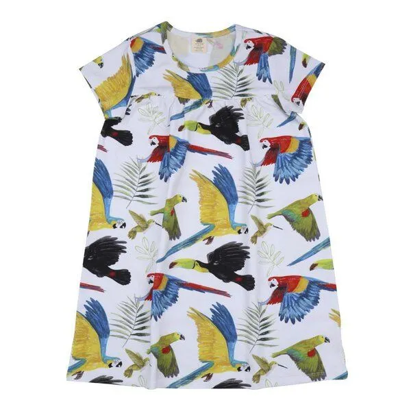 Walkiddy Bio-Baumwollkleid Blau mit Vogelmotiv (GOTS-zertifiziert) für Kleinkinder – Walkiddy – Produktbild 1 von 3