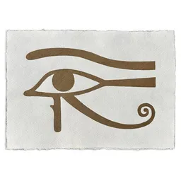 Veskor Cassiopeia Veskor Cassiopeia AUGE DES HORUS Symbol Hieroglyphen Linoldruck | 21 x 14,8 cm (A5 quer) | Gold auf Weiß – Produktbild 1 von 1