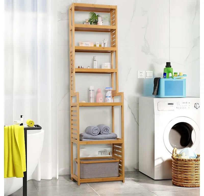 WAOHO Standregal Badezimmerregal Bambus-Bodenständer, Bambus-Regal, 7 Etagen, Beige, – Produktbild 5 von 5