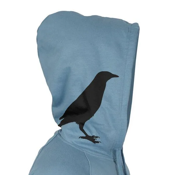 HANDGEDRUCKT HANDGEDRUCKT "Rabenflüsterer" Männer Zip Hoody aus reiner Biobaumwolle (kbA), Indigoblau, – Produktbild 1 von 4