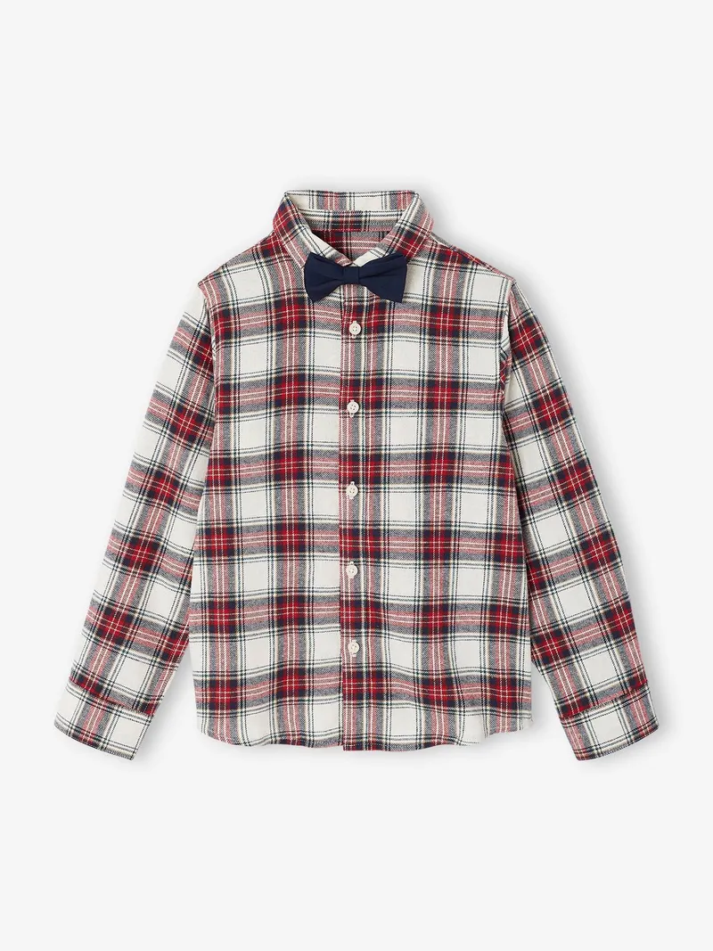 Vertbaudet Jungen Karohemd mit Fliege aus Flanell, Wollweiß, – Produktbild 4 von 4