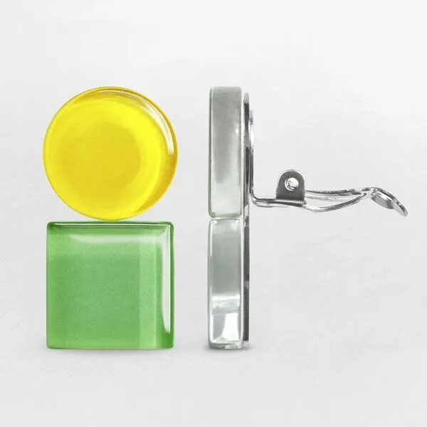 ALEXASCHA ALEXASCHA Geometrische Clip Ohrringe aus Glas | Bauhaus Design | 16 Farbkombinationen, Gelb & grün, – Produktbild 4 von 4