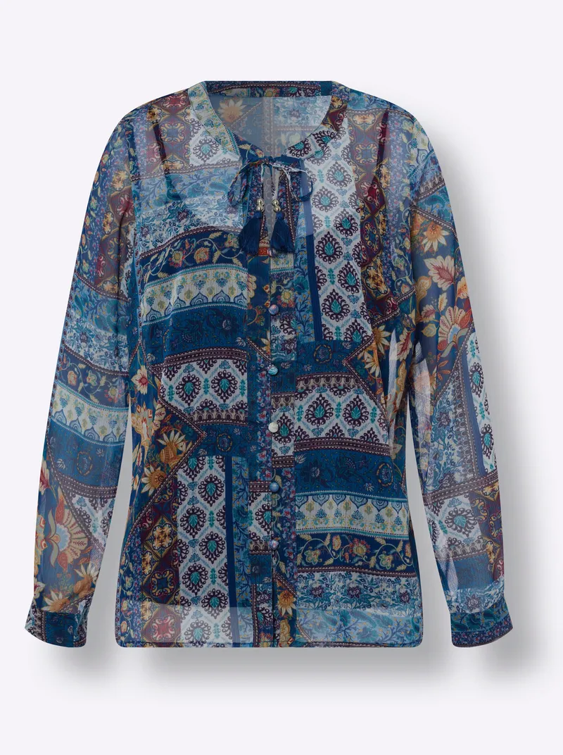 heine Druckbluse, Marine-ocker-bedruckt, – Produktbild 2 von 2