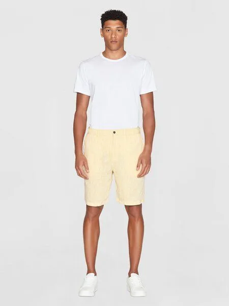 KnowledgeCotton Apparel KnowledgeCotton Apparel Loose Herringbone Leinen SHORTS, Misted yellow (gelb), – Produktbild 3 von 4