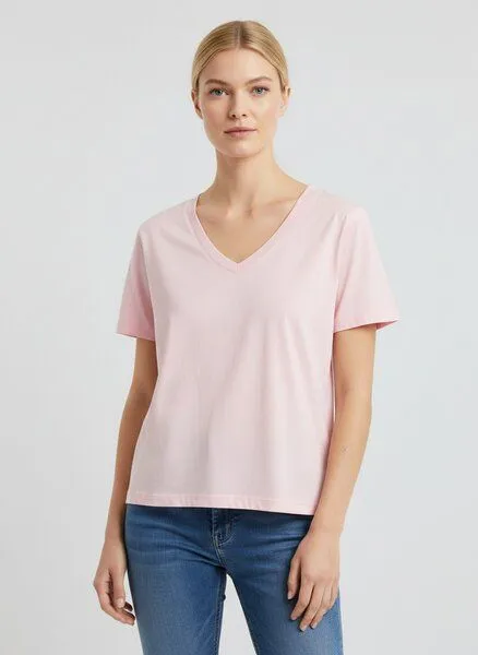 UNIPOLAR UNIPOLAR V-Neck T-Shirt Modell: Island, Cotton pink (rosa), – Produktbild 1 von 2