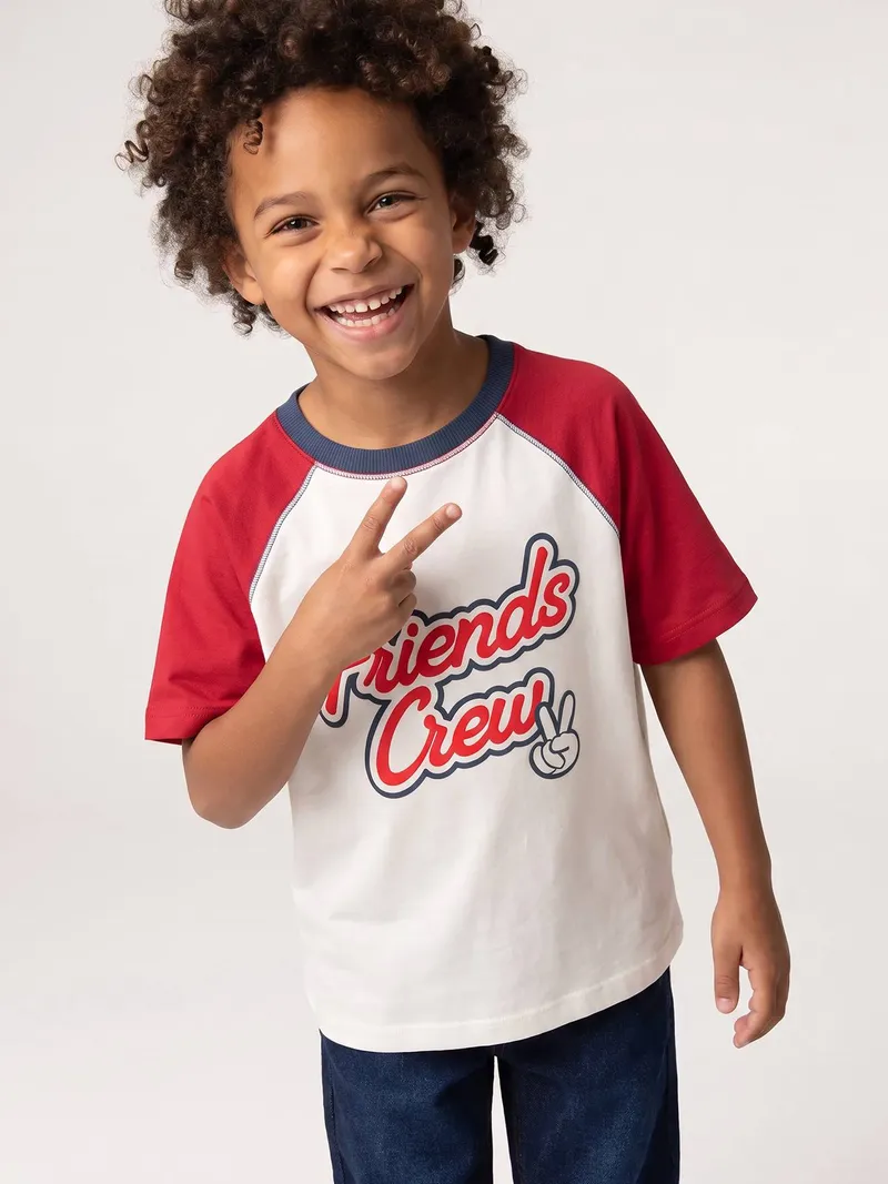 Vertbaudet T-Shirt mit Raglanärmeln Friends Crew Jungen, Rot, – Produktbild 2 von 3