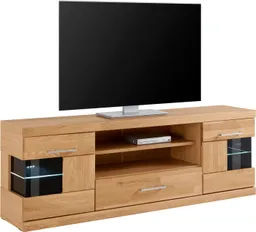 OTTO home Lowboard Ribe,160cm breit,55cm hoch,Oberplatte massiv, Korpus Holzwerkstoff,Glaseinsatz aus gehärtetem Glas,Böden versetzbar – Produktbild 1 von 1