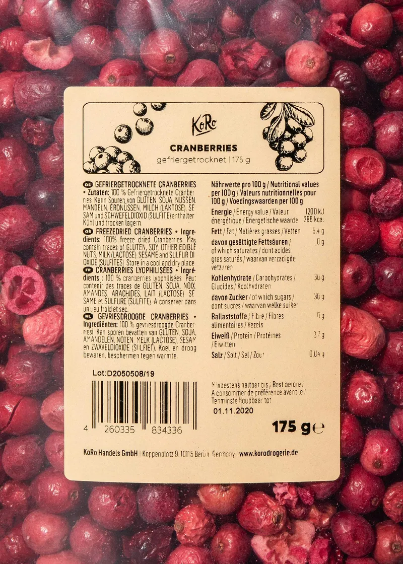 KoRo Gefriergetrocknete Cranberrys 175 g – Produktbild 3 von 5
