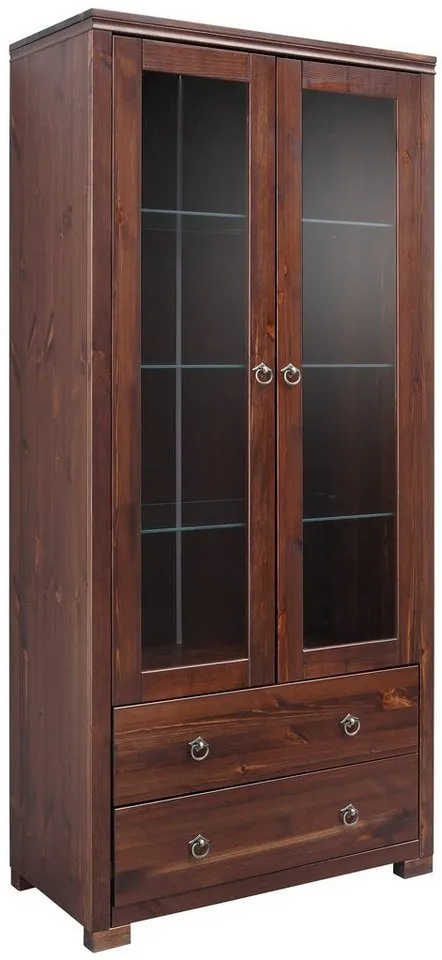 OTTO home Vitrine Gotland Breite 80 cm, Höhe 178 cm, mit Glastüren, aus massiver Kiefer, FSC®, Braun, – Produktbild 2 von 5