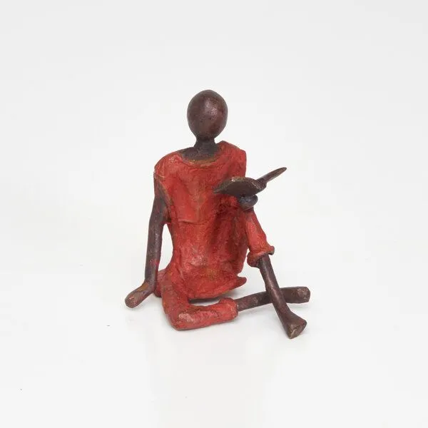 Moogoo Creative Africa Moogoo Creative Africa Bronze-Skulptur "L' enfant au livre" by Soré | Kind mit Buch | 8 cm, Rot, – Produktbild 2 von 4