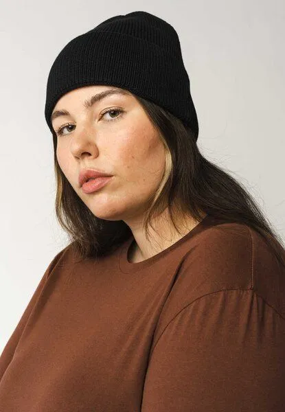 MELA MELA Rippstrick Mütze Style KALI aus 100% Bio-Baumwolle, Schwarz, – Produktbild 3 von 4