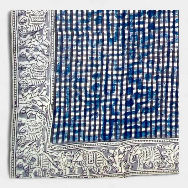 Der Lindwurm Der Lindwurm Kalamkari- Tuch (55x55 cm), Handdruck mit Pflanzenfarben, Grau/blau, – Produktbild 2 von 2