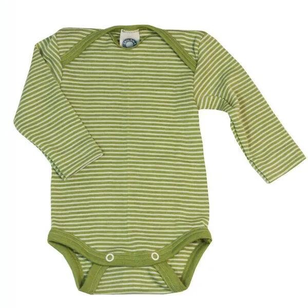 Cosilana Cosilana Baby-Body Langarm Wolle Seide, Grün-geringelt, – Produktbild 1 von 1