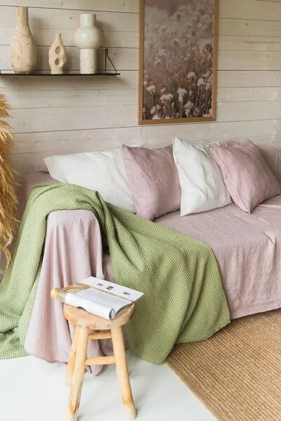 AmourLinen AmourLinen Waffeldecke aus Leinen, Moss grün, – Produktbild 4 von 4