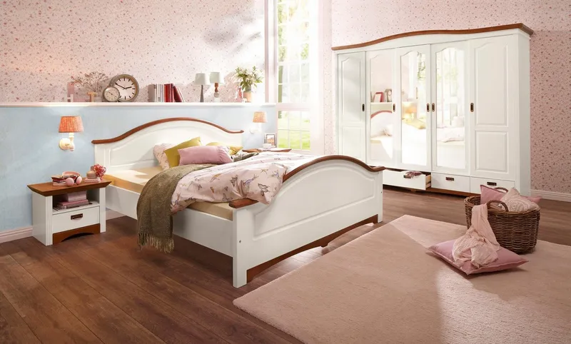 OTTO home Massivholzbett Konrad, hohe Belastbarkeit! FSC® zertifiziertes Massivholz (Breite/Belastbarkeit 180cm/220 KG, 140cm/180 KG), aus massivem Kiefernholz, FSC®-zertifiziert, INKLUSIVE Rollrost, Weiß, – Produktbild 3 von 8