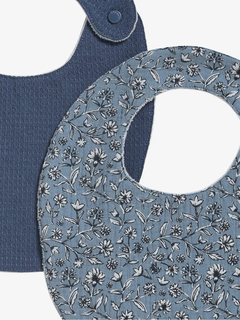 Vertbaudet 2er-Pack Baby Lätzchen aus Musselin/Waffelpikee, Blau indien blume, – Produktbild 3 von 3