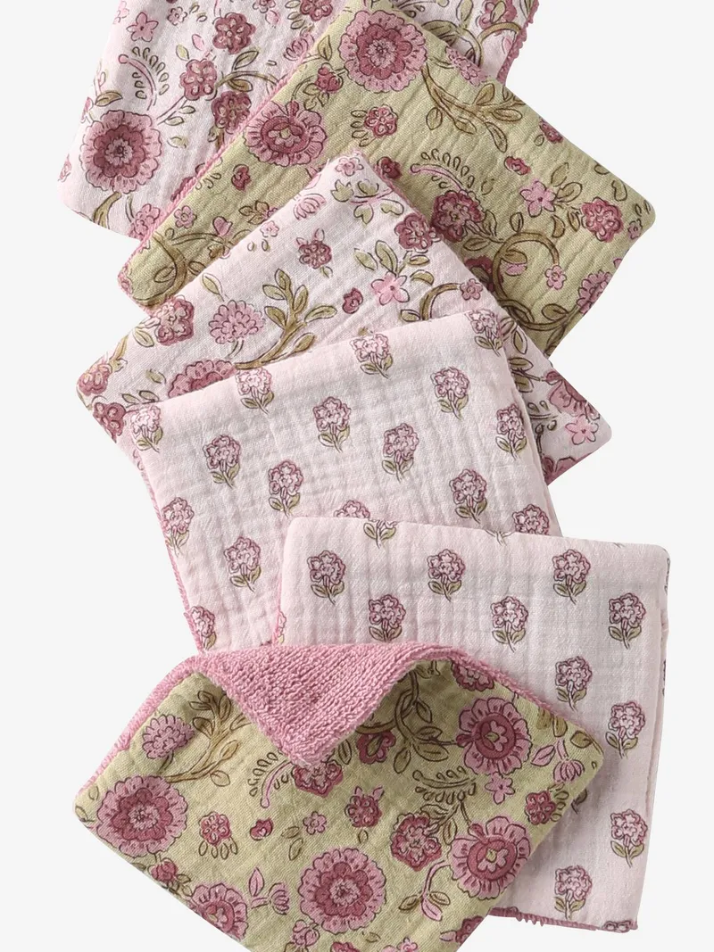 Vertbaudet 6er-Pack Waschlappen mit Aufbewahrungsbeutel, Pack rosa latika, – Produktbild 2 von 3