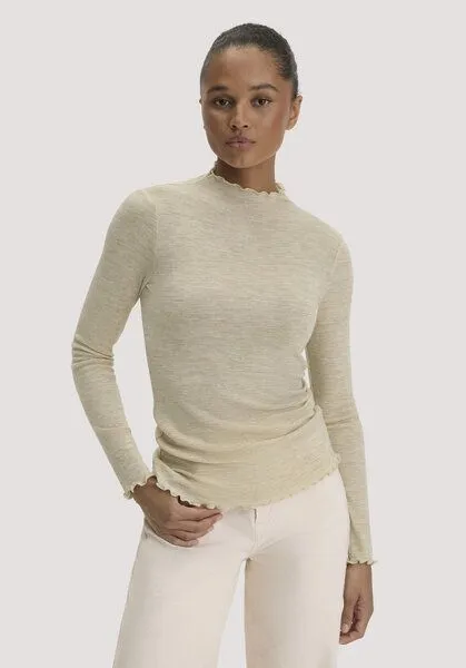 hessnatur hessnatur Mock-Neck Longsleeve Pointelle aus reiner Bio-Merinowolle, Sand, – Produktbild 1 von 4
