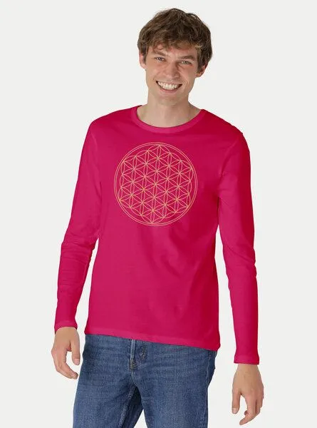Peaces.bio - handbedruckte Biomode Peaces.bio - handbedruckte Biomode Bio-Herren-Langarmshirt "Die Blume des Lebens", Pink, – Produktbild 2 von 2