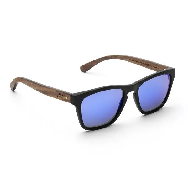 TAKE A SHOT TAKE A SHOT Holz Sonnenbrille Eckig für Herren im Sportlichen Design, Schwarz / walnuss / blau, – Produktbild 2 von 4